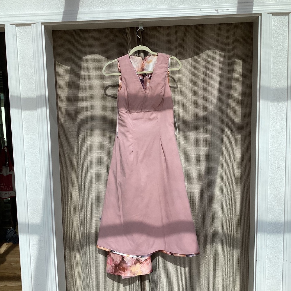 Kay Unger Dress Lani midi sleeveless pink / lavender,floral size 4 - Picture 6 of 10